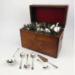 Shipping interest mahogany case containing a selection of silver plated cutlery, made for the RMS