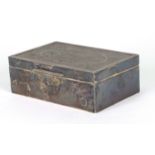 Rectangular silver cigarette box with floral chased decoration, RC London 1942, 14cm long