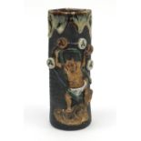 Japanese Sumida Gawa pottery vase decorated with a mythical beast, 20cm high