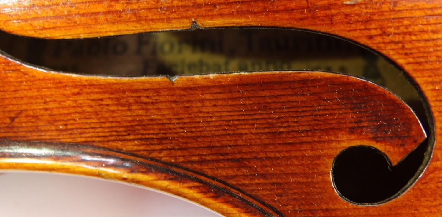 Cased wooden violin with paper label 'Paolo Fiorini Taurini 1928', the back 37cm long - Image 12 of 13