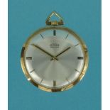 Arsa 14ct gold fob watch, 4cm diameter, approximate weight 30.0g