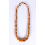 Butterscotch amber coloured bead necklace, 40cm long, approximate weight 12.4g