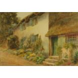 F. Beni - Watercolour titled 'Cottages on Roadside', label to the reverse, mounted and oak framed,