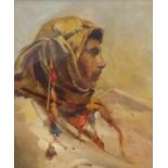 Oil onto board view of a Middle Eastern gentleman, mounted and gilt framed, 26cm x 22cm excluding