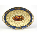 George Jones Crescent China porcelain dish hand painted with fruit, by M. Burbeck, 27cm diameter