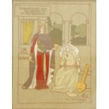 Oak framed needlework 'Queen Eleanor Gives The Poison Cup To Fair Rosamund', 43cm x 33cm