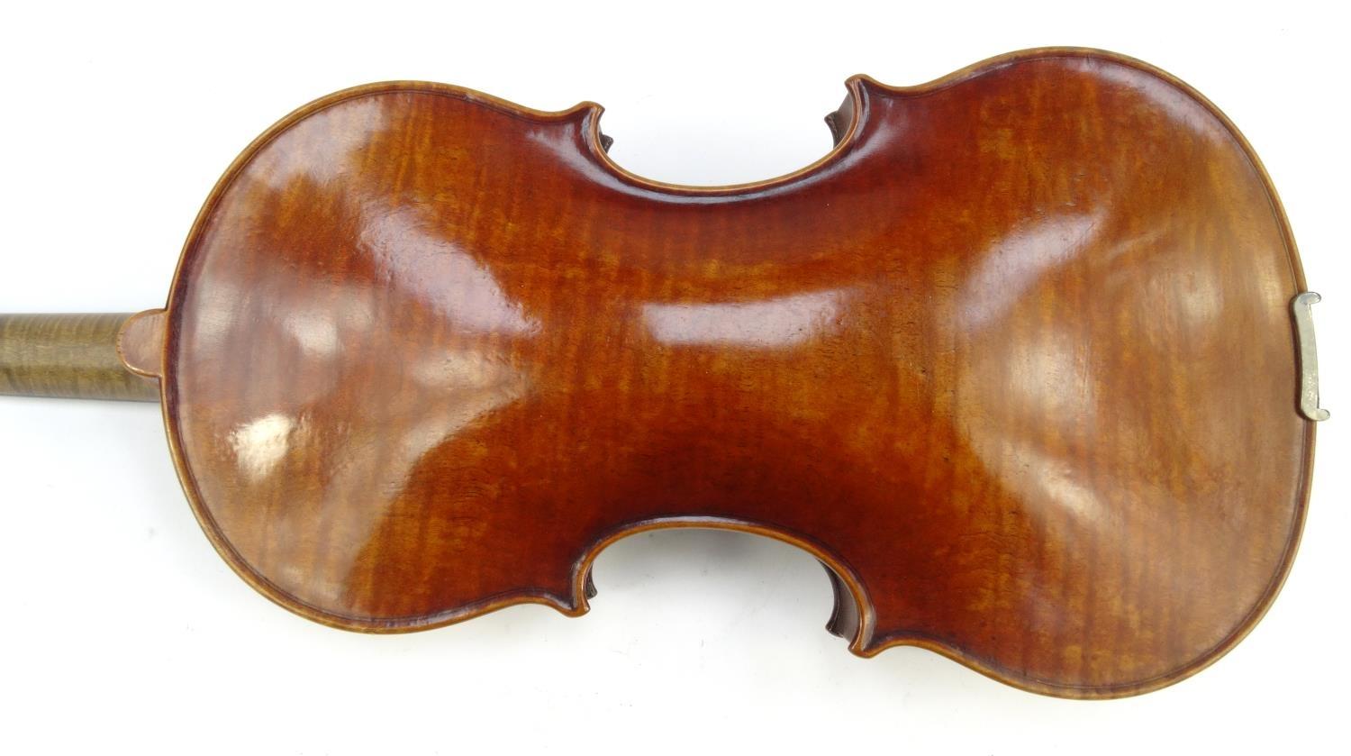 Cased wooden violin with paper label 'Paolo Fiorini Taurini 1928', the back 37cm long - Image 9 of 13