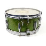 Vintage Premier Ace 14inch x 7inch Green Sparkle snare drum with a hard case (This lot was part of a