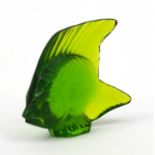 Green stained Lalique glass fish, etched 'Lalique France', 5cm diameter Generally good condition, no