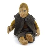 Old children's straw filled monkey, 14cm high