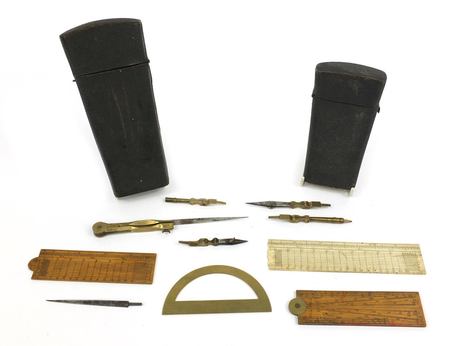 Two shagreen drawing instrument cases - one with rulers and compasses, the larger 17.5cm long - Image 7 of 9