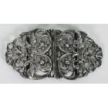 Silver belt buckle with floral decoration, Birmingham hallmarked, 9cm long