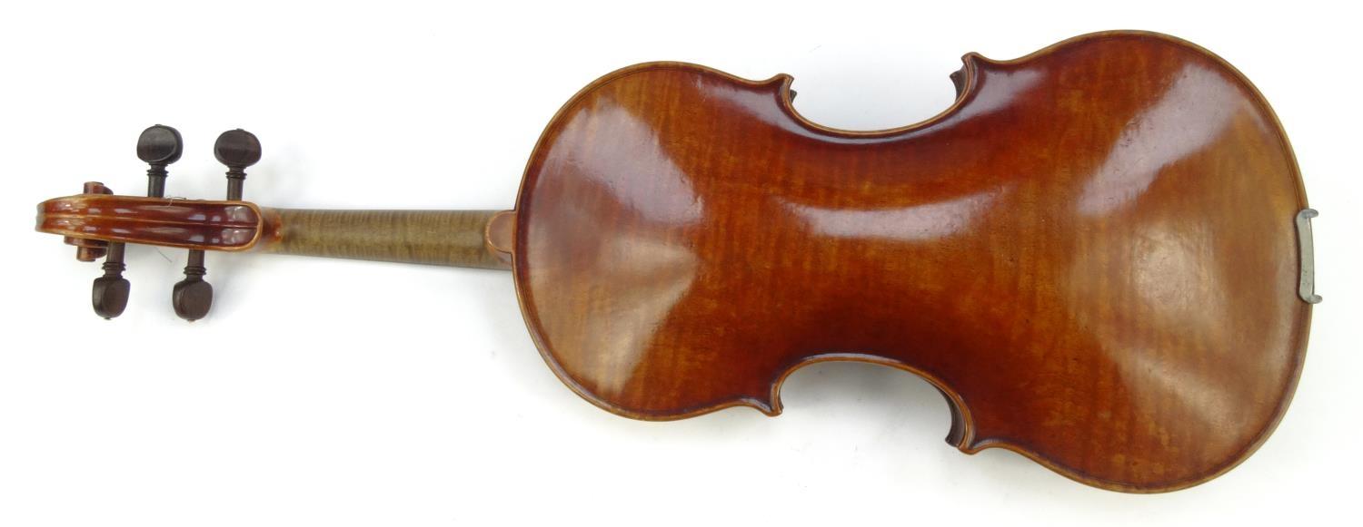 Cased wooden violin with paper label 'Paolo Fiorini Taurini 1928', the back 37cm long - Image 8 of 13