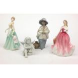 Four collectable china figures including two Royal Doulton - Ruby and Milkmaid HN4305, a Nao