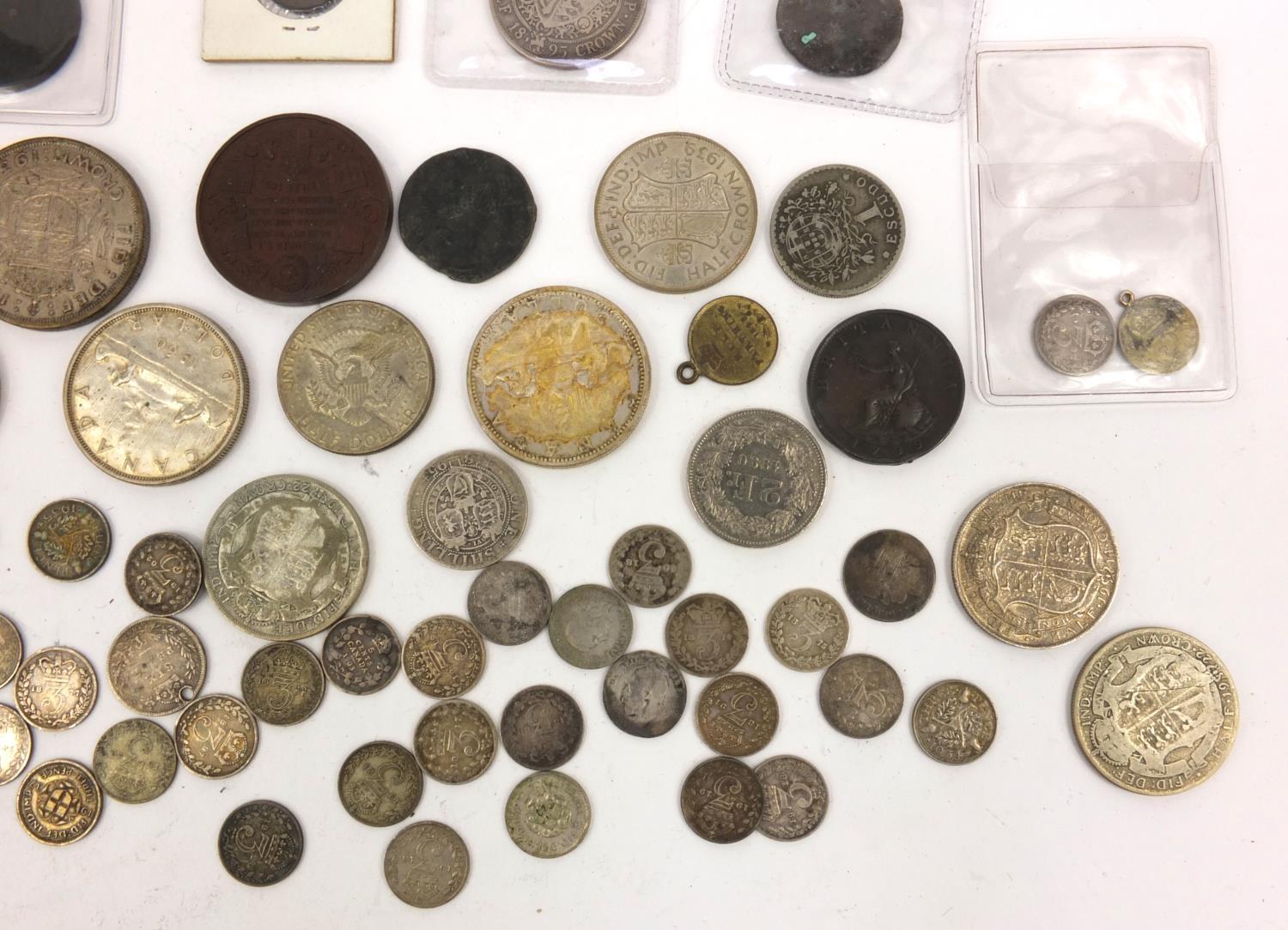 Group of antique and later coinage including some silver examples - half crowns, sixpences, Canadian - Image 14 of 17