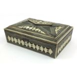 Anglo-Indian Vizagapatam sewing box with micromosaic and ivory inlay and fitted and mirrored