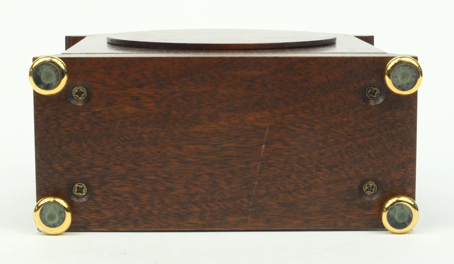 Inlaid mahogany Comitti of London mantel clock, with brass handle, 25cm high including the handle - Image 6 of 7