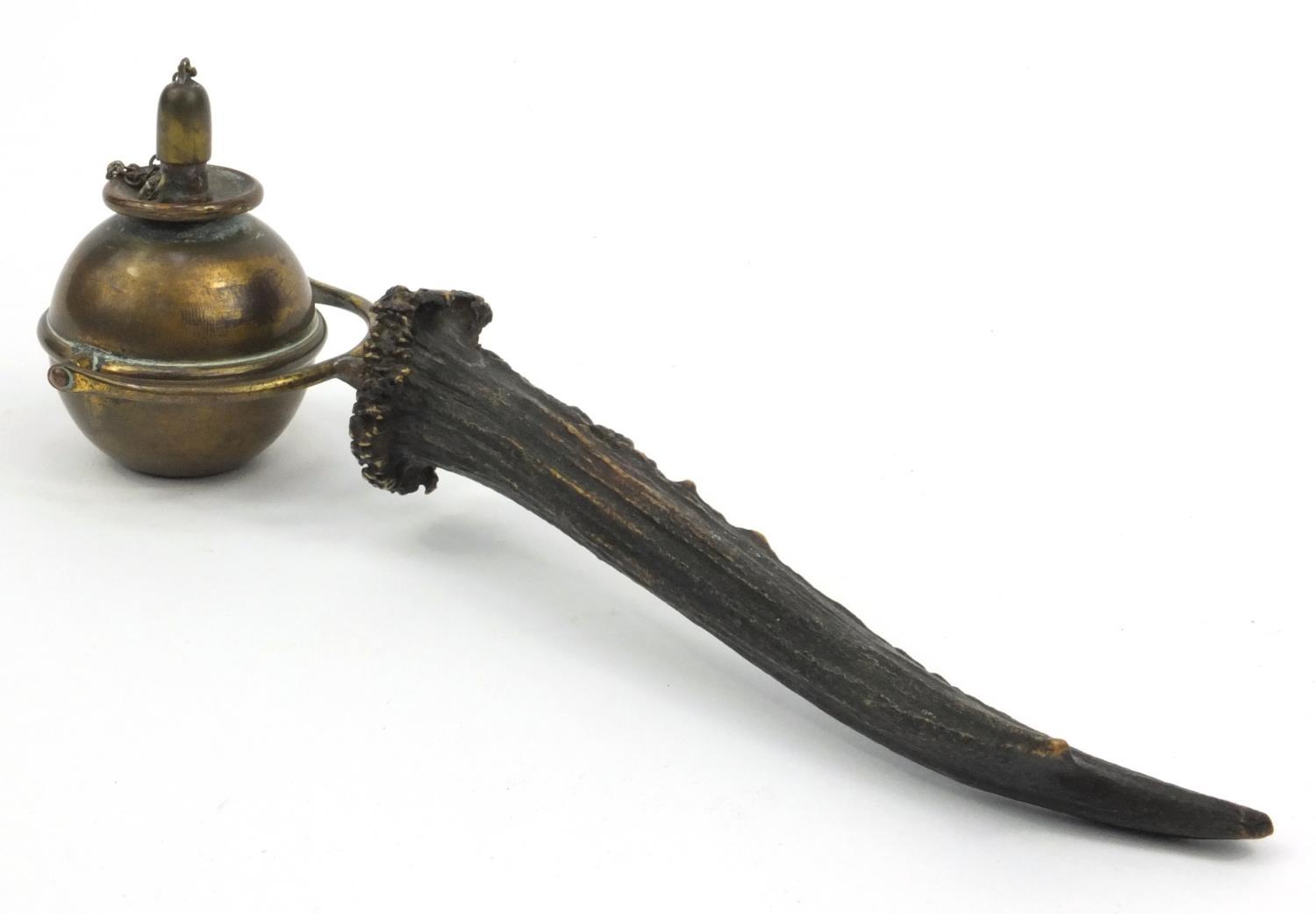 Victorian horn handled and brass gimballed 'Go To Bed' candle lighter, 20cm diameter - Image 2 of 5