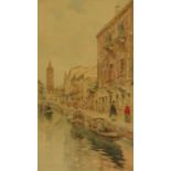 Watercolour of a Venetian river with moored boats and buildings, indistinctly signed, dated 99, part