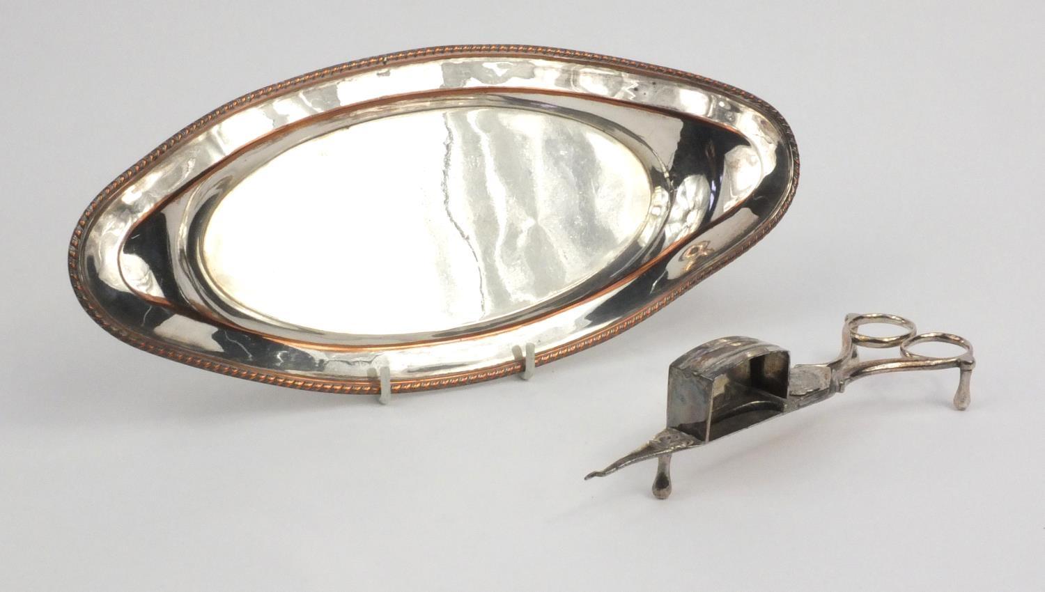 Victorian Sheffield plated candle snuffer on tray, 28cm diameter - Image 2 of 6