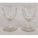 Pair of Victorian cut glass goblets with thumb decoration, each 17.5cm high Both in generally good