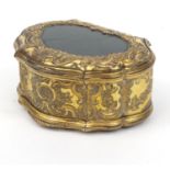Victorian gilt metal and hardstone double snuff box with floral chased decoration, 6cm diameter Both
