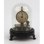 Victorian brass pendulum clock under a glass dome, Pat Aug 1855 , 19cms including the dome