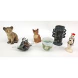 Group of collectable glass and china including Beswick cat, John Beswick Droopy, Brannam vase,