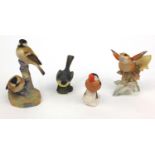 Four collectable bird figure groups comprising two Royal Worcester examples - Coal Tits 3376 and