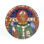 Large Poole Pottery charger decorated with Thomas Becket in the act of blessing, 41cm diameter