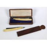 Mappin & Webb oak cased set of two gentleman's ivory handled cut throat razors, Toulmin & Gale,