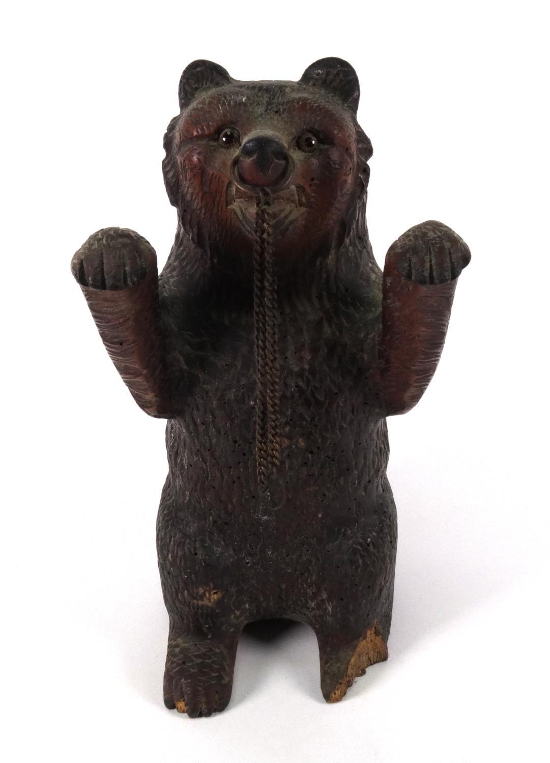 Black Forest carved wooden standing bear with beaded glass eyes, 30cm high - Image 2 of 5