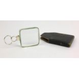 Square Victorian silver magnifying glass with original case, JWH London 1858, 13.5cm long