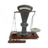 Set of Avery pan shop scales with brass weights, 86cm high