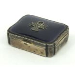 Rectangular silver compact with purple enamel marcasite lid, stamped '925' to the interior, 4cm long