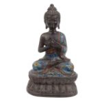 Oriental Chinese bronze Buddha with cloisonné floral enamel decoration, 30cm high