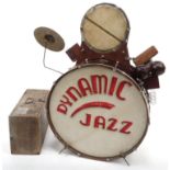 French 1920's Dynamic Jazz electric drum kit with accessories, original owners card, travelling case