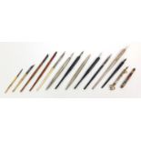 Collection of dip pens including S. Mordan mother of pearl handled example, key shaped example, bone