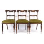 Three George IV rosewood dining chairs with green upholstered seats