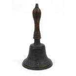 Victorian wooden handled bronze school bell, 30cms high