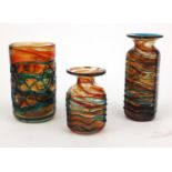 Three Mdina colourful glass vases, the largest 20cm high All are in generally good condition, no