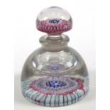 Victorian Old English paperweight inkwell with colourful glass canes, 15cm high