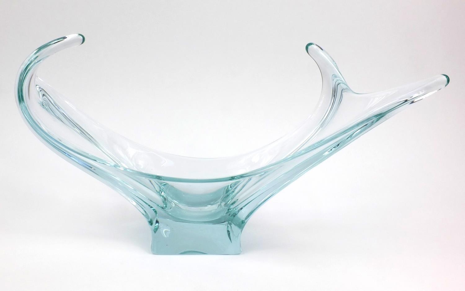 Heavy Pale blue art glass bowl, 50cm long