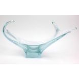 Heavy Pale blue art glass bowl, 50cm long