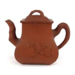 Oriental Chinese Yixing pottery teapot, character mark to base, 16cm high