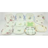 Group of 11 Art Deco Shelley sandwich plates, predominantly with floral decoration, each