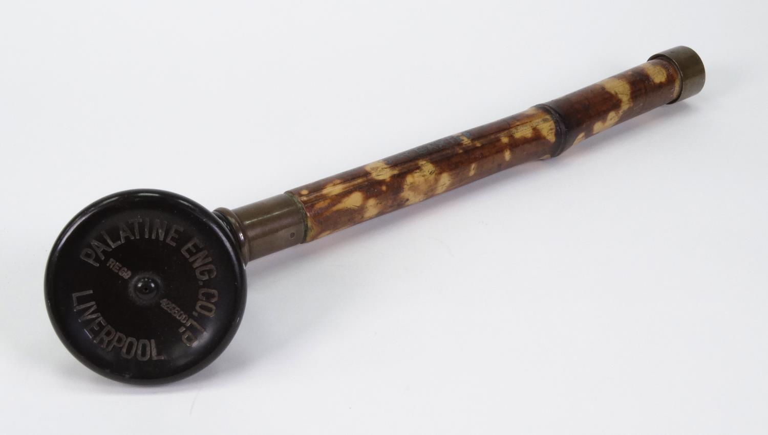 Edwardian vulcanite bamboo handled hearing trumpet aid, Palatine Eng Co Ld, Liverpool, registered - Image 5 of 7