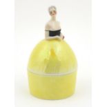 Carltonware crinoline lady powder pot and cover, 14cm high Generally good condition, no chips or