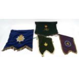 Selection of military interest trumpet banners with assorted press, the largest 53cm diameter