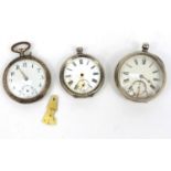 Three silver pocket watches comprising 800 grade, 935 grade and open faced examples